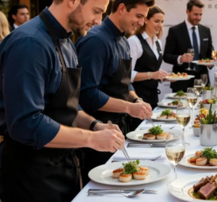 Catering chefs and event staff from CHOPS&FLEX LTD preparing an event