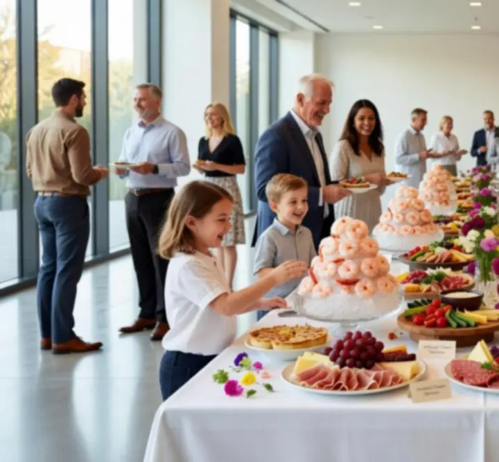 Private event dining table with catered dishes